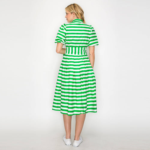 Lucky Green Stripe Shirt Midi Dress