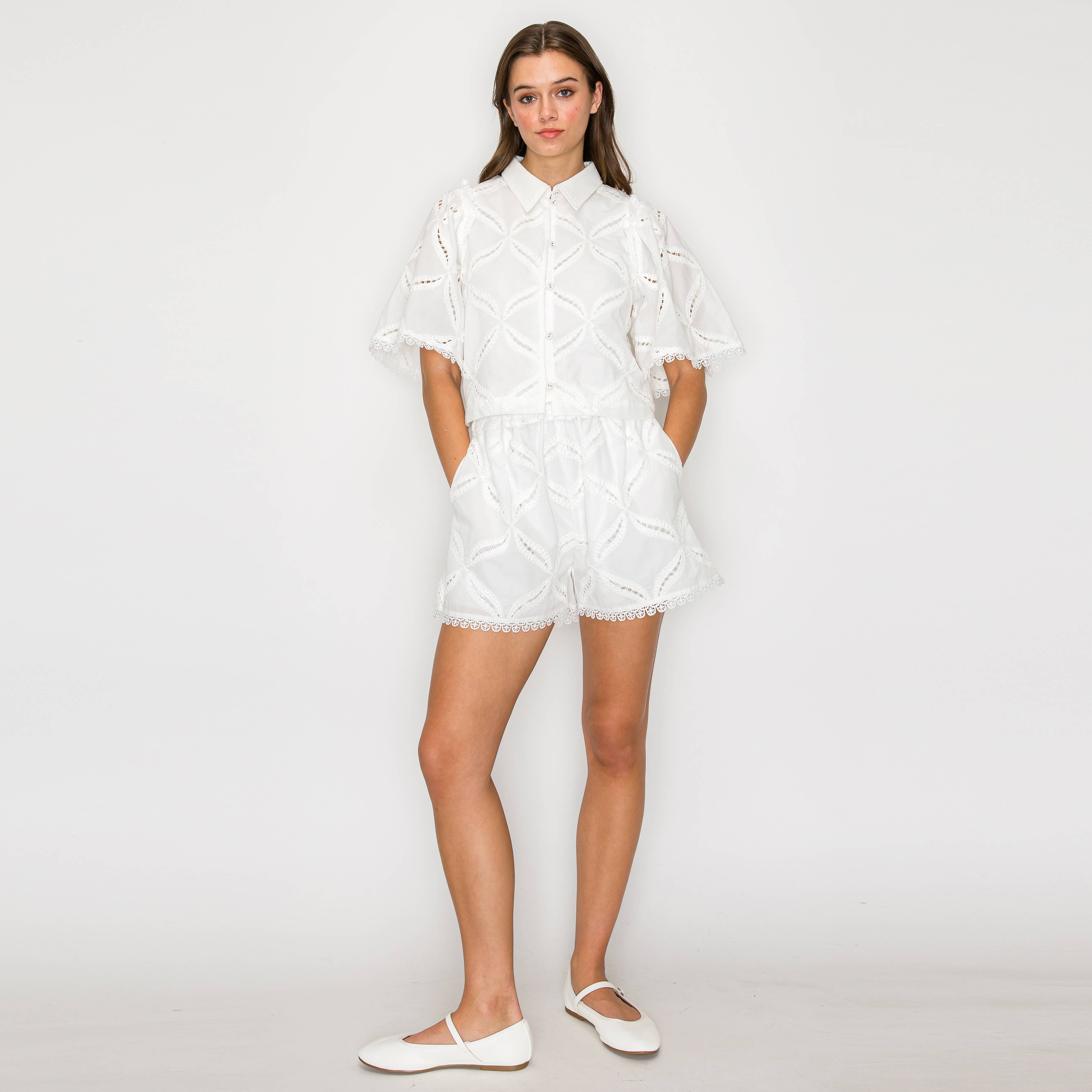 Pure White Shirts with Flare Sleeves