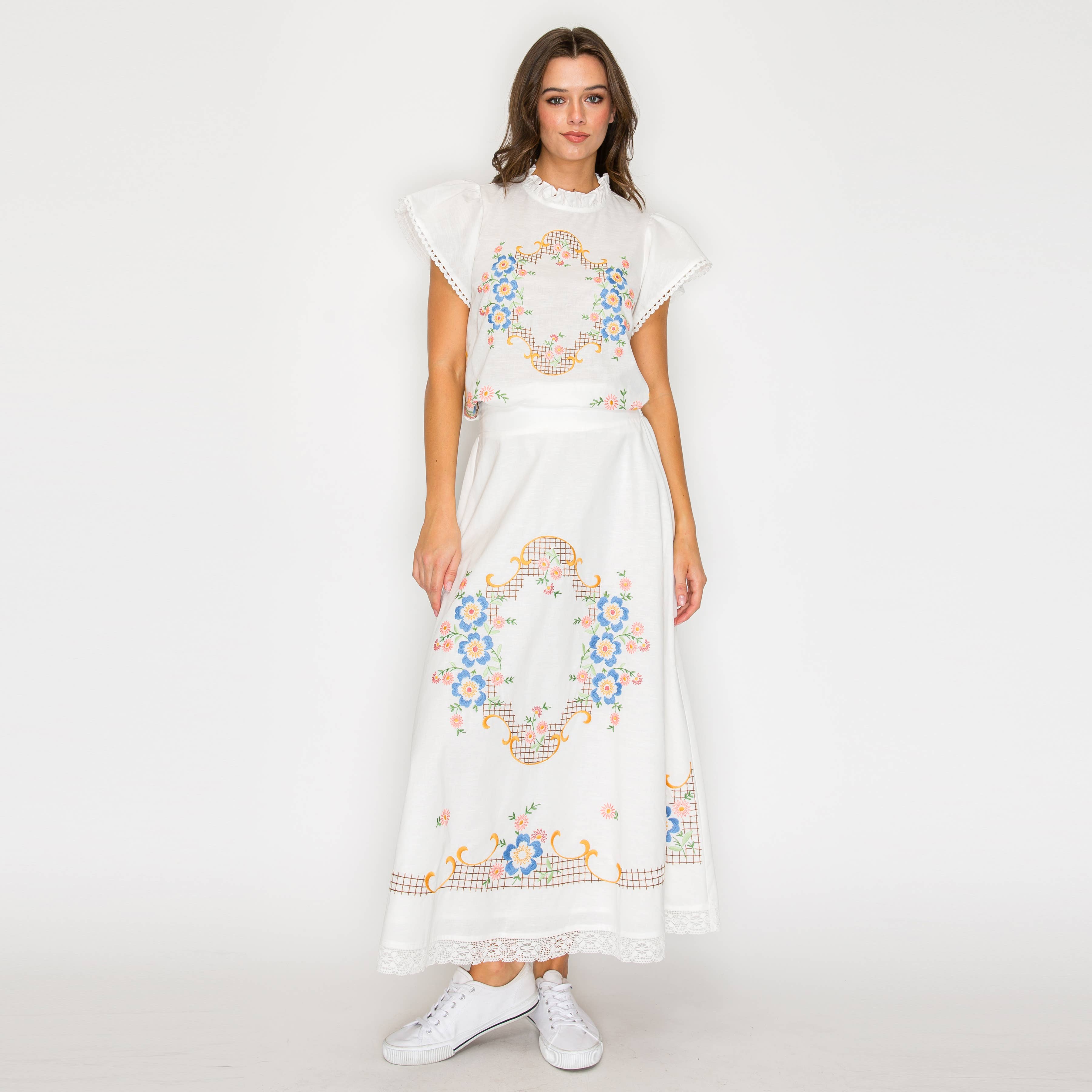 Heirloom Garden Embroidered Midi Skirt