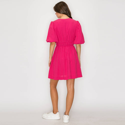 Strawberry Stripe V-neck Mini Dress with Bows