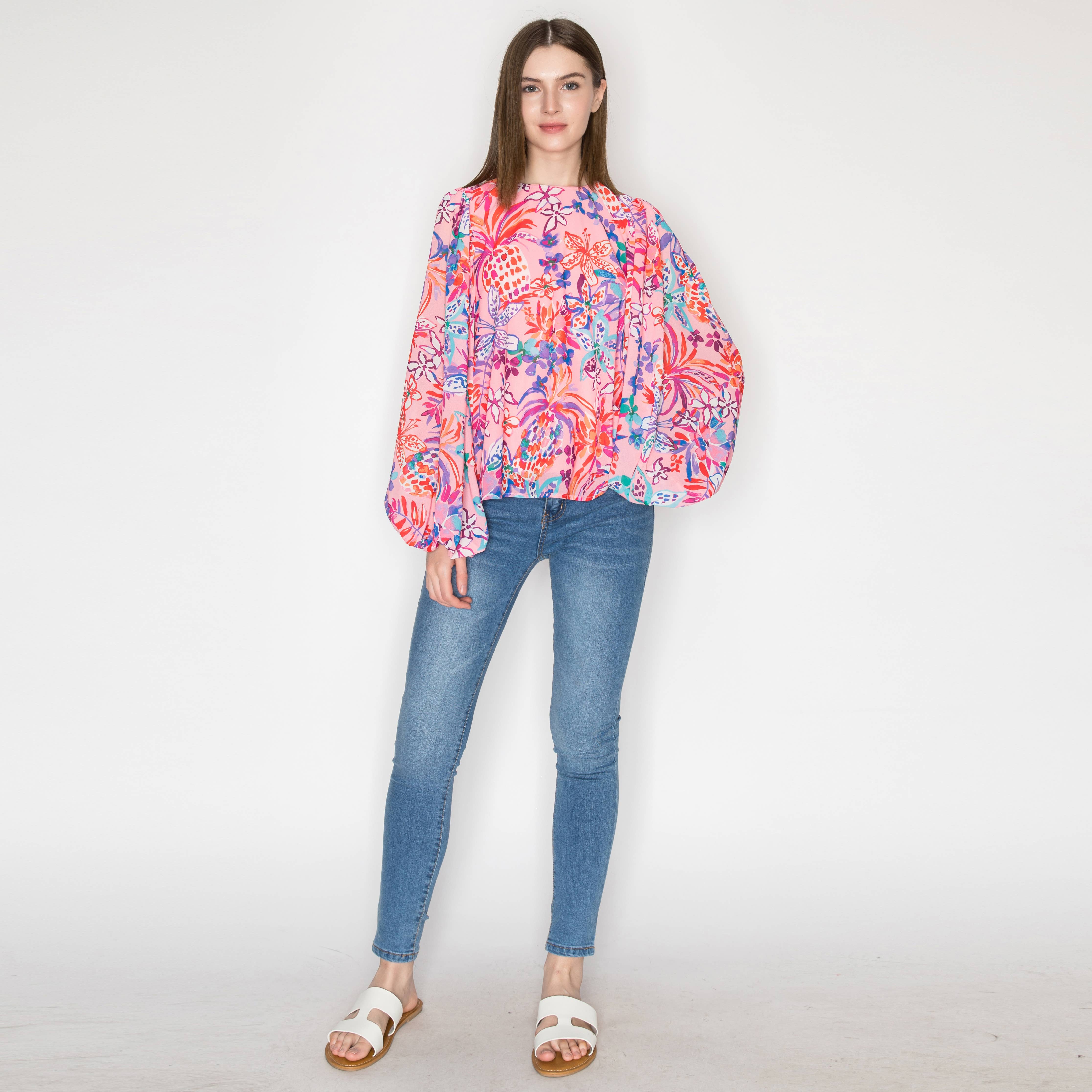 Print long-sleeved top