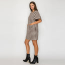 Mocha Latte Houndstooth JQD Mini Dress
