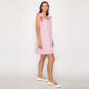 Pink Gingham Plaid Mini Dress with Bow Tie
