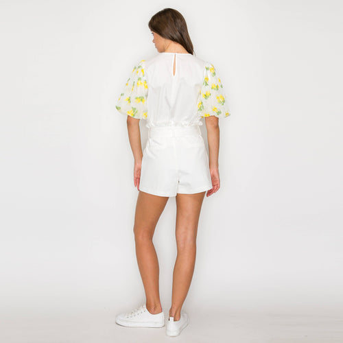 Yellow Flowers Puff Sleeve Top