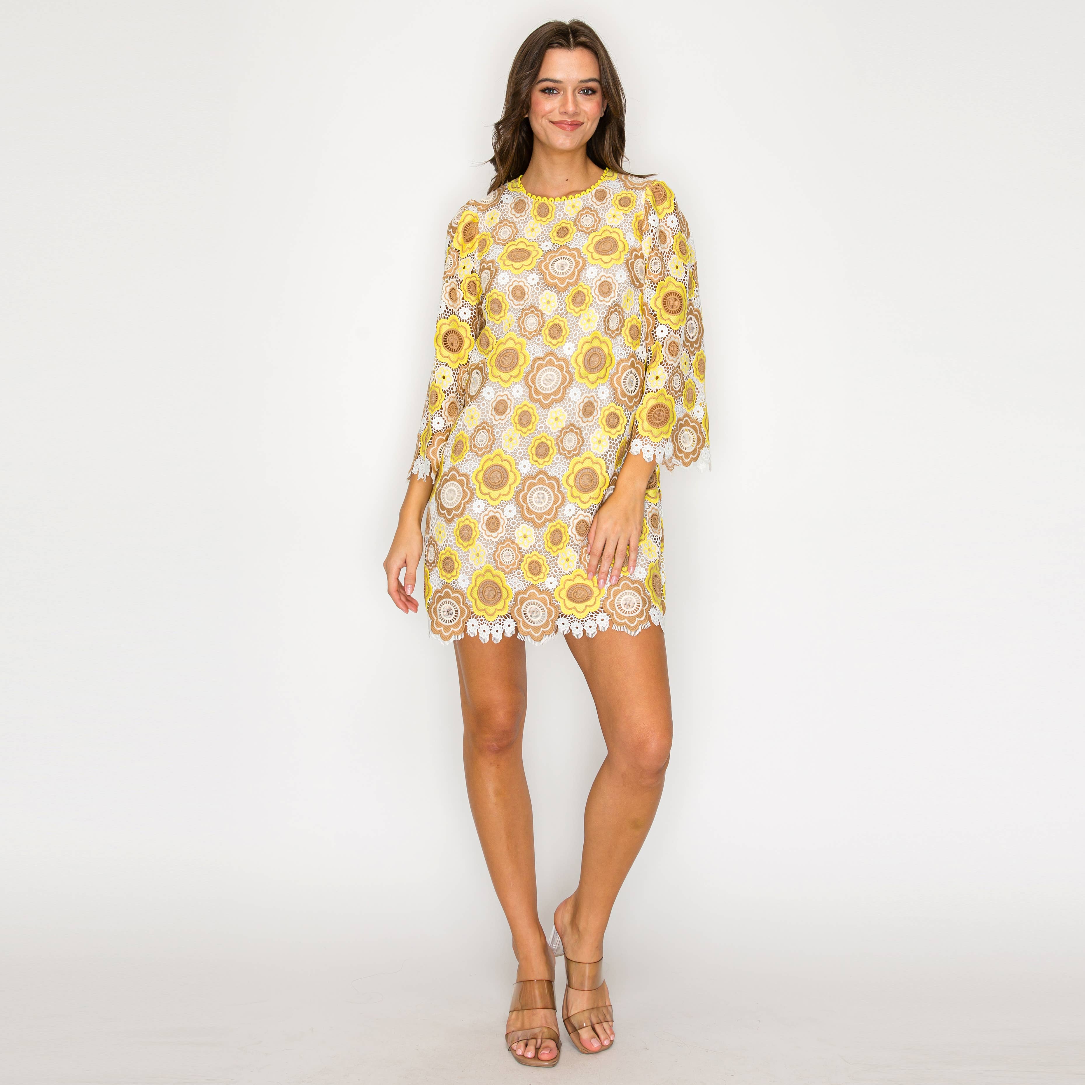 Marigold Vintage Lace Mini Dress