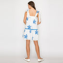 Blue Leaves Embroidery Mini Dress with Shoulder Tie- LWD2959