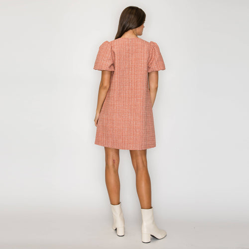 Classic Boucle Mini Shift Dress in Salmon Pink