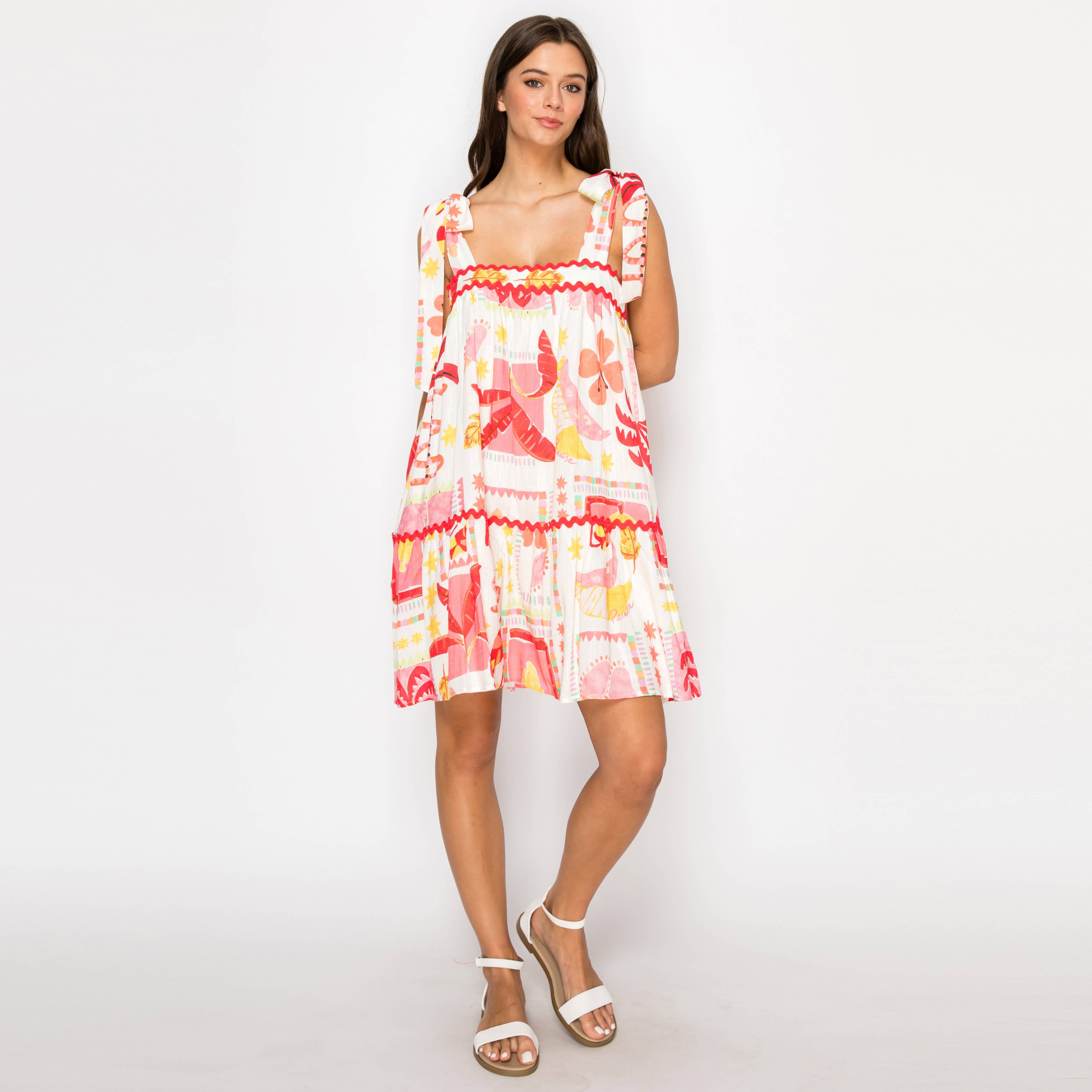 Pink Banana Retro Tropical Print Mini Dress