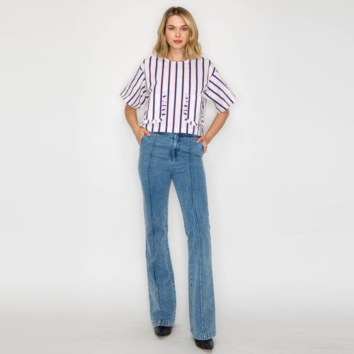 Ruffle Ruffle Stripe Top - Blue & Red stripe