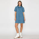 Ruffle Detail Collar Denim Mini Dress