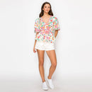Summer Jacobean Flower Print Top with Bow tie