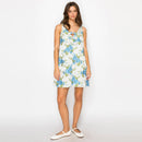 Blue Flower Jacquard Brocade Mini Dress with Bow