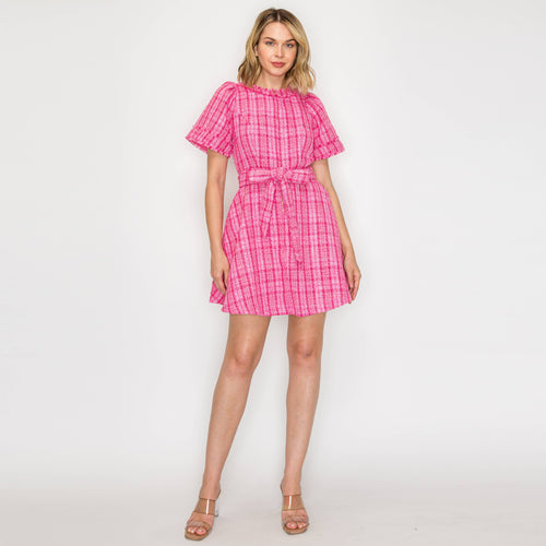 Pretty Pink Checker Boucle Mini Dress