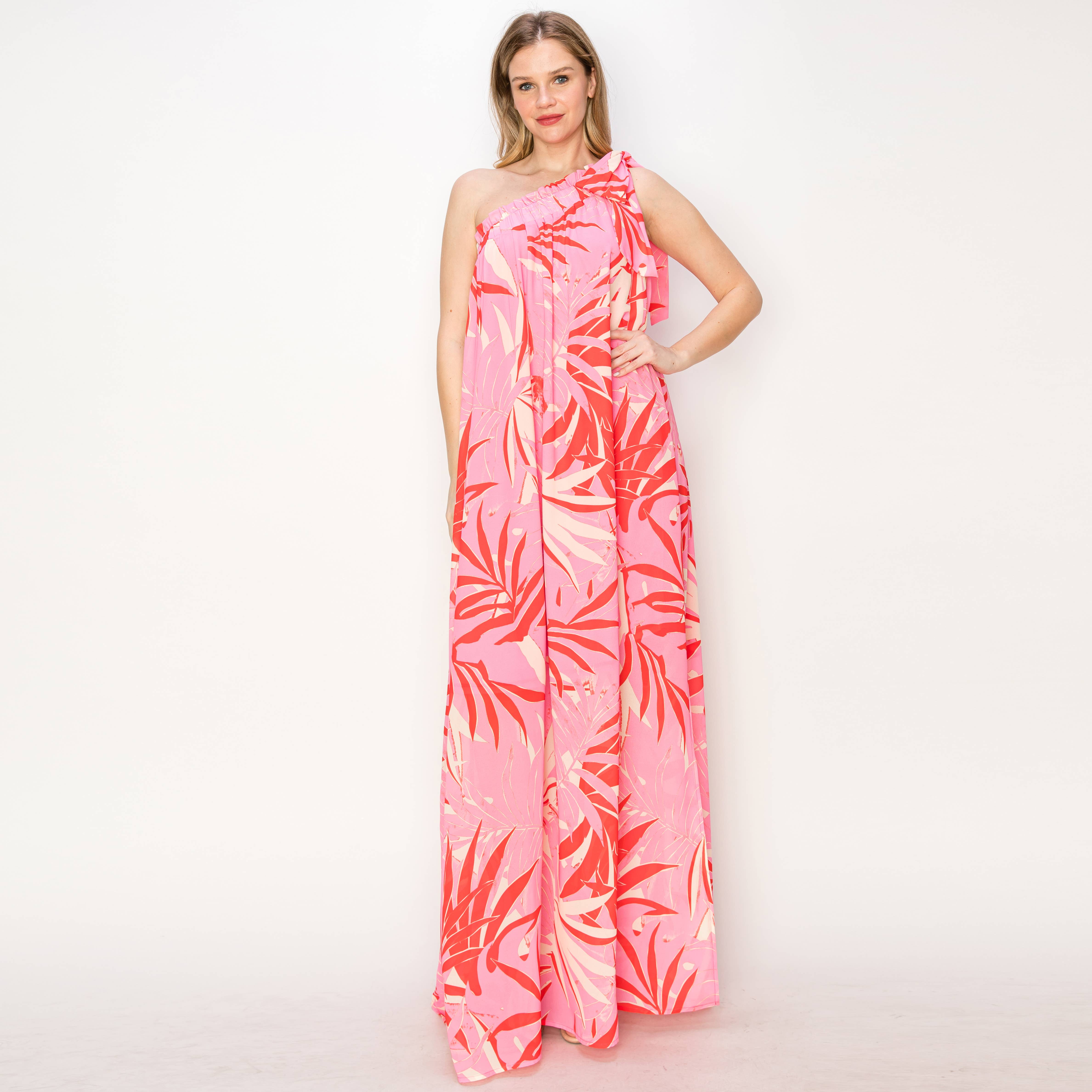 Print one shoulder maxi dress