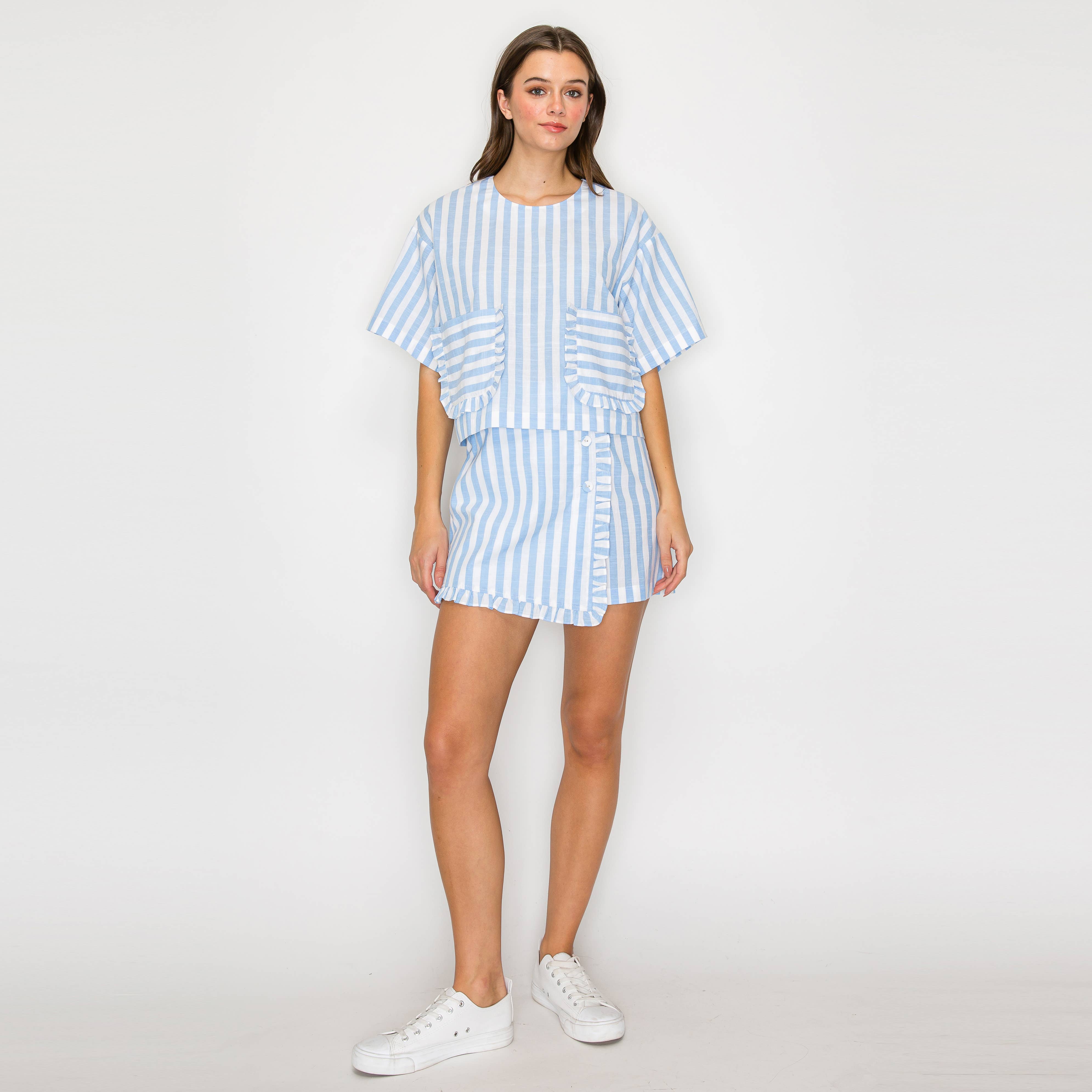 Ruffle Ruffle Stripe Skort - Blue & White Stripe