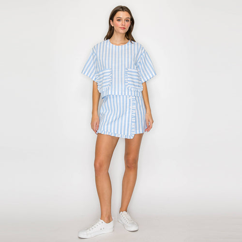 Ruffle Ruffle Stripe Skort - Blue & White Stripe