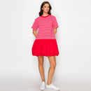 Strawberry Pink & Red Stripe Dress Bubble Skirt
