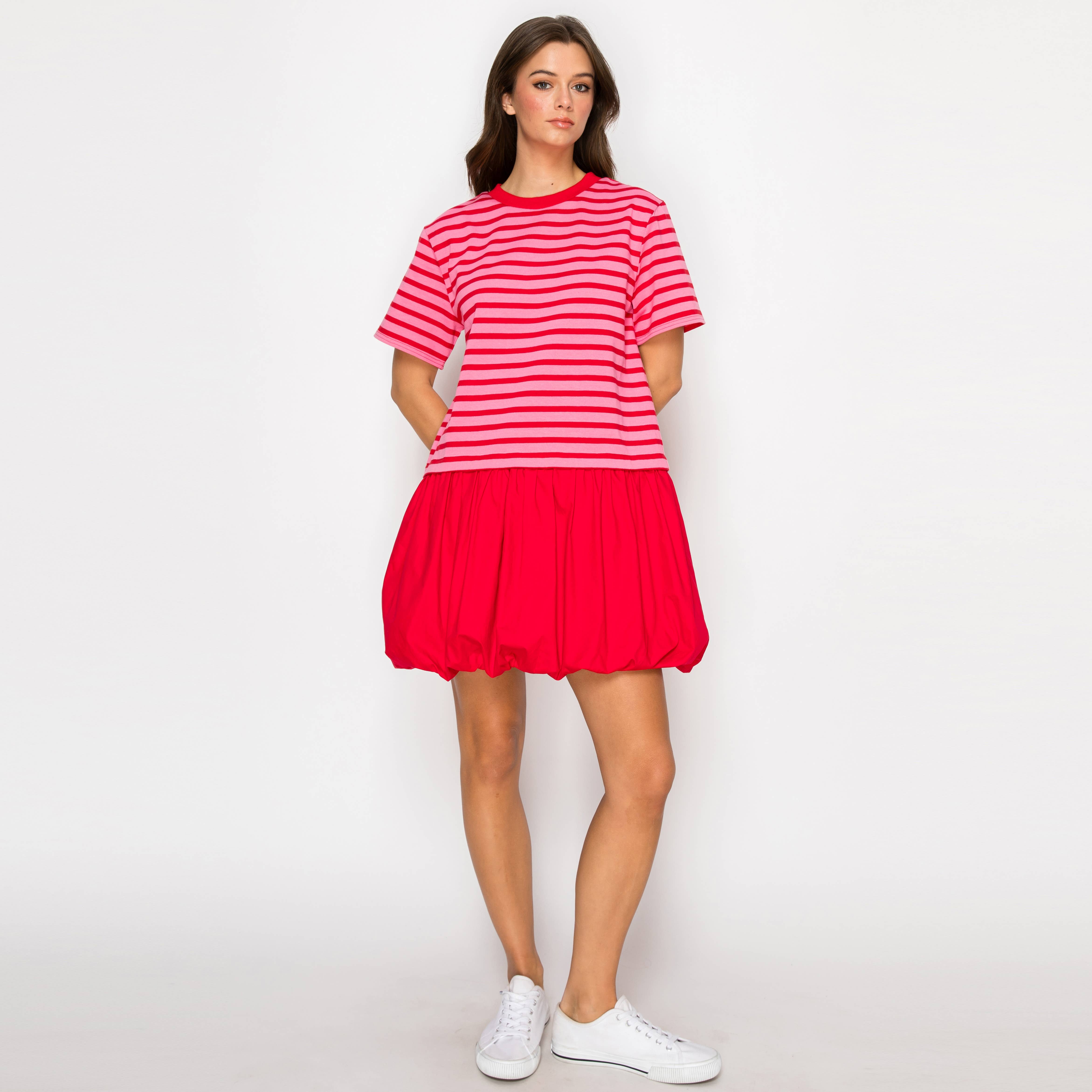 Strawberry Pink & Red Stripe Dress Bubble Skirt