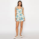 Blue Flower Jacquard Brocade Romper