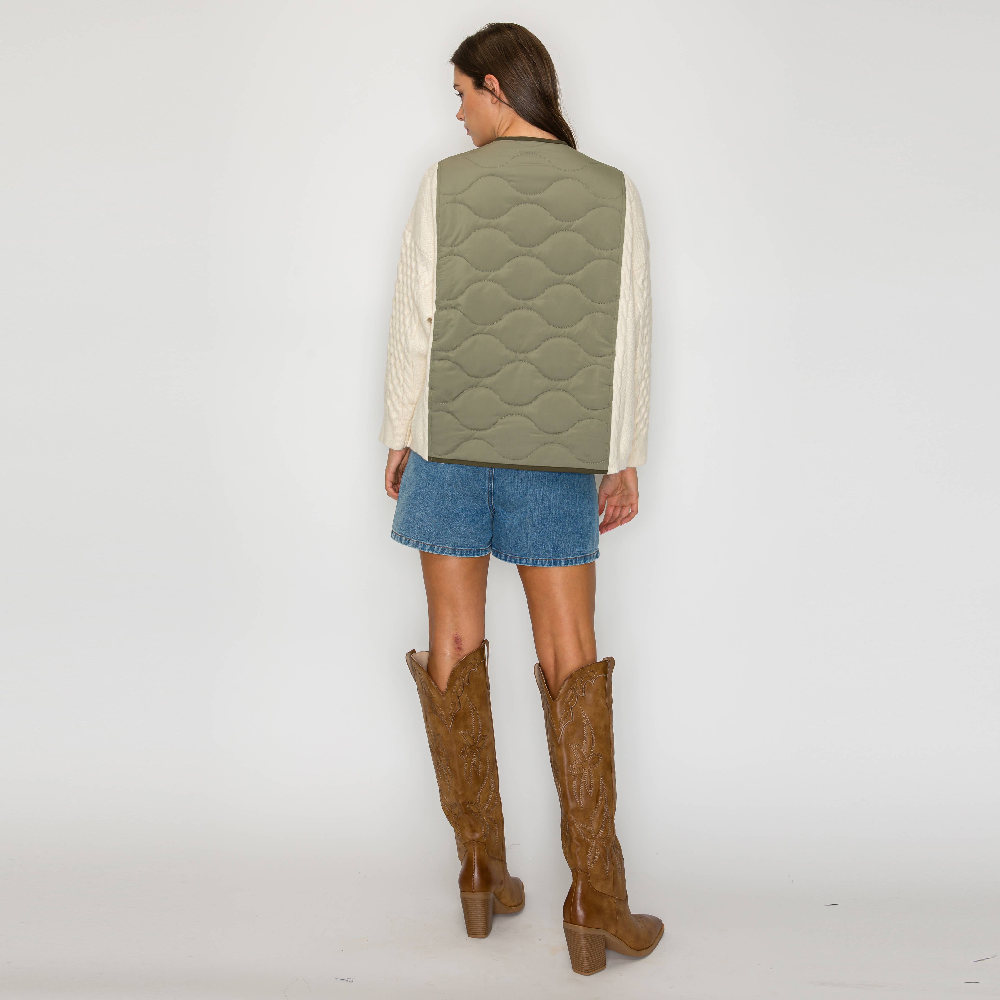 Olive Charm Quilted Bow-Tie Jacket