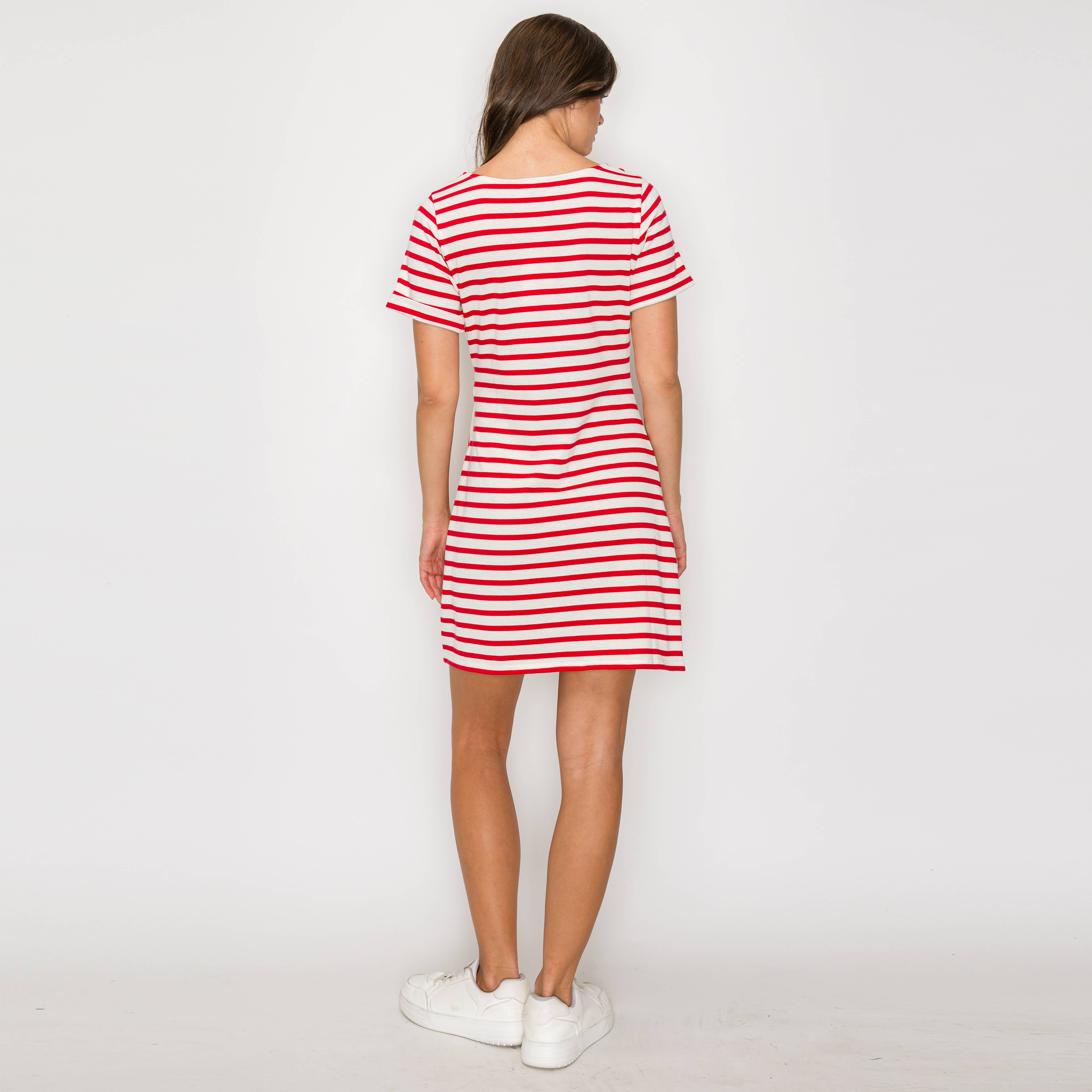 Red Striped Knit Mini Dress with Front Tie