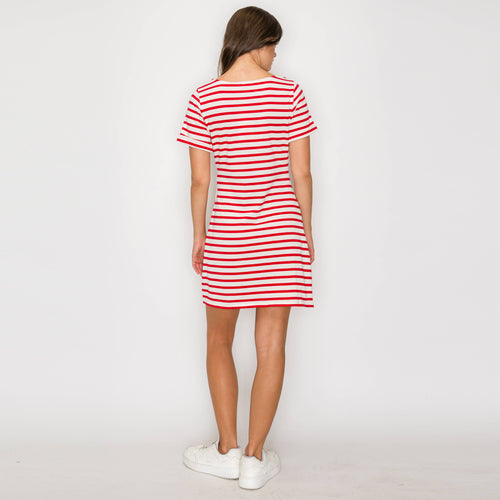 Red Striped Knit Mini Dress with Front Tie