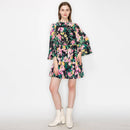 Black wild floral print mini dress