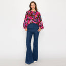 Pink in fall abstract print long sleeve blouse