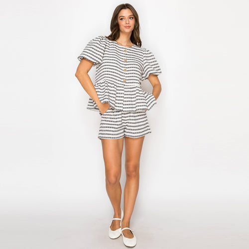 Black & White Summer French Boucle Shorts