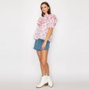 Double Ruffle Cotton Blouse with Ajrak print - Pink -LWT1982