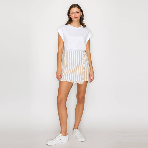 Ruffle Ruffle Stripe Skort - Tan & White Stripe