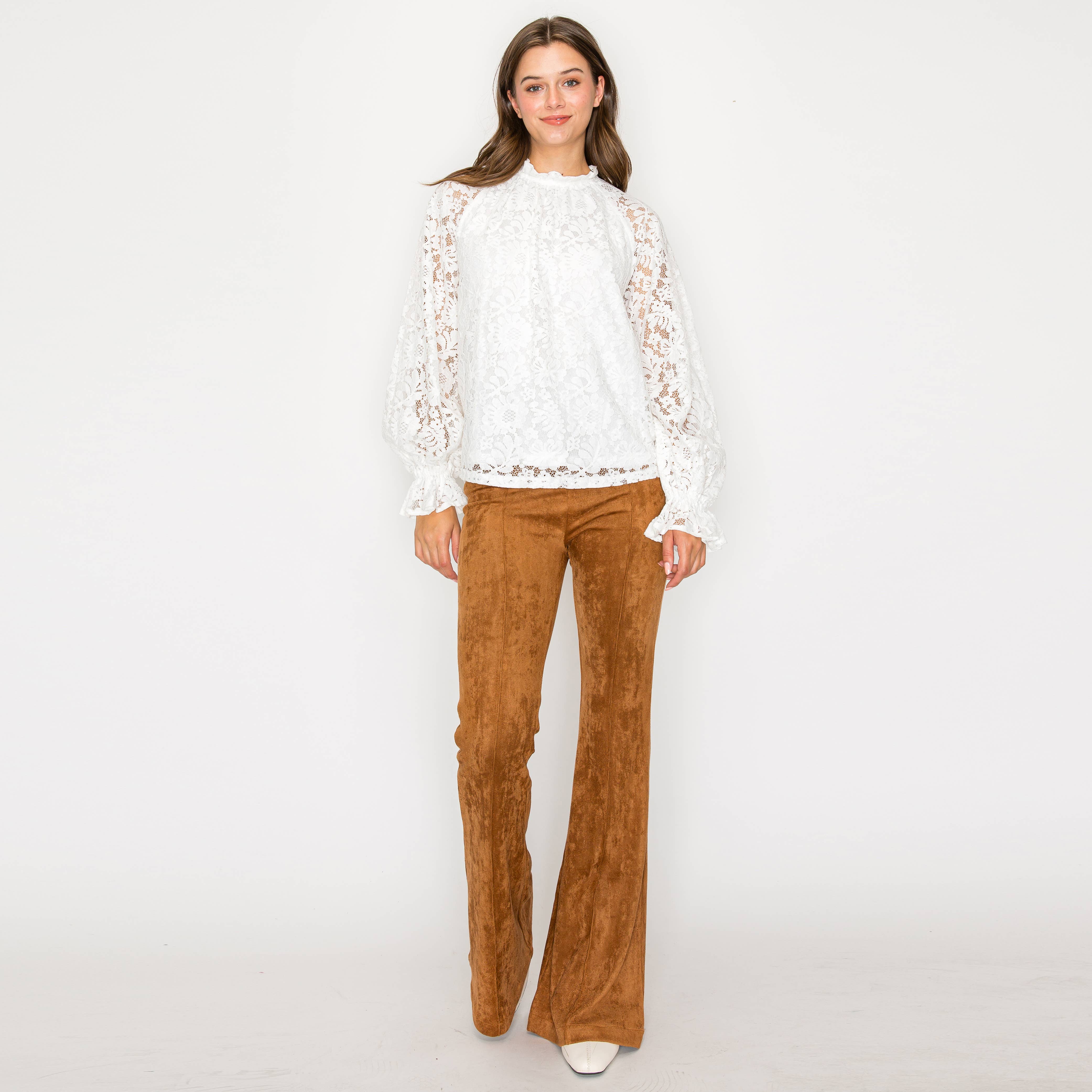 Camel suede boot cut pants