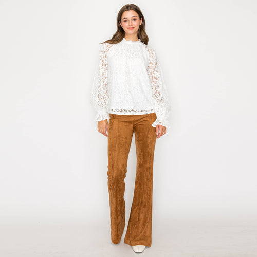 Camel suede boot cut pants