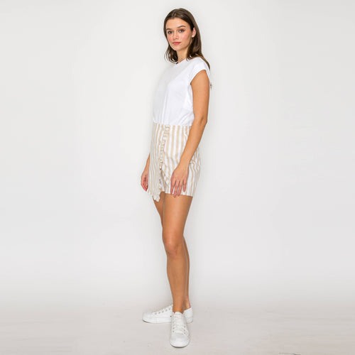 Ruffle Ruffle Stripe Skort - Tan & White Stripe