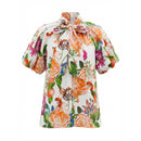 TANGERINE BLOOM Tie-Neck Blouse