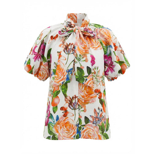 TANGERINE BLOOM Tie-Neck Blouse