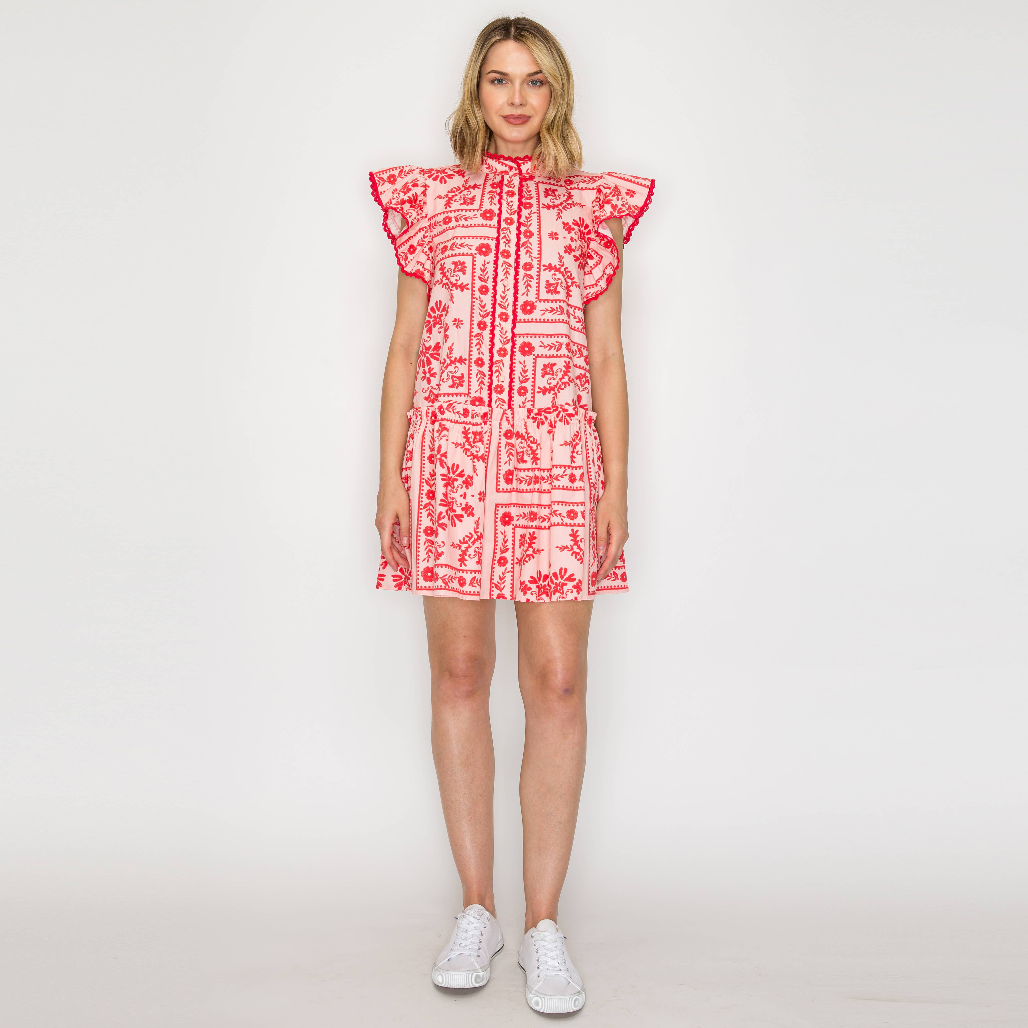 Pink Bandana Print Cotton Mini Dress