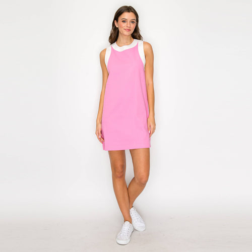 Taffy Pink & White Retro Mod Look Mini dress - LWD2903 