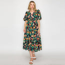 Colorful Jacobean in Black Midi Dress