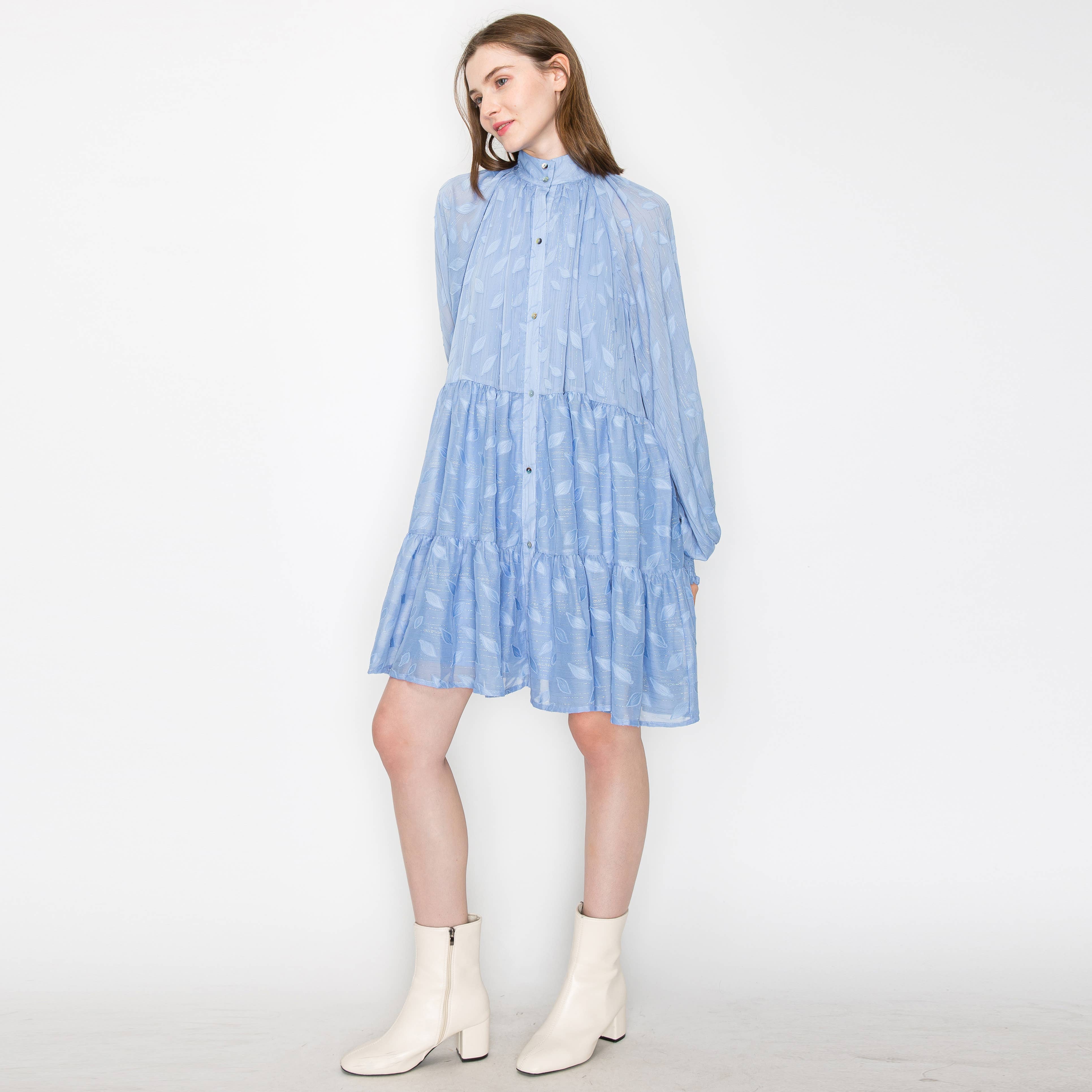 Jacquard pattern mini dress with long sleeves