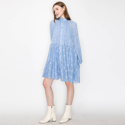 Jacquard pattern mini dress with long sleeves
