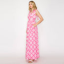 Pink Geo Lace Print Maxi Dress
