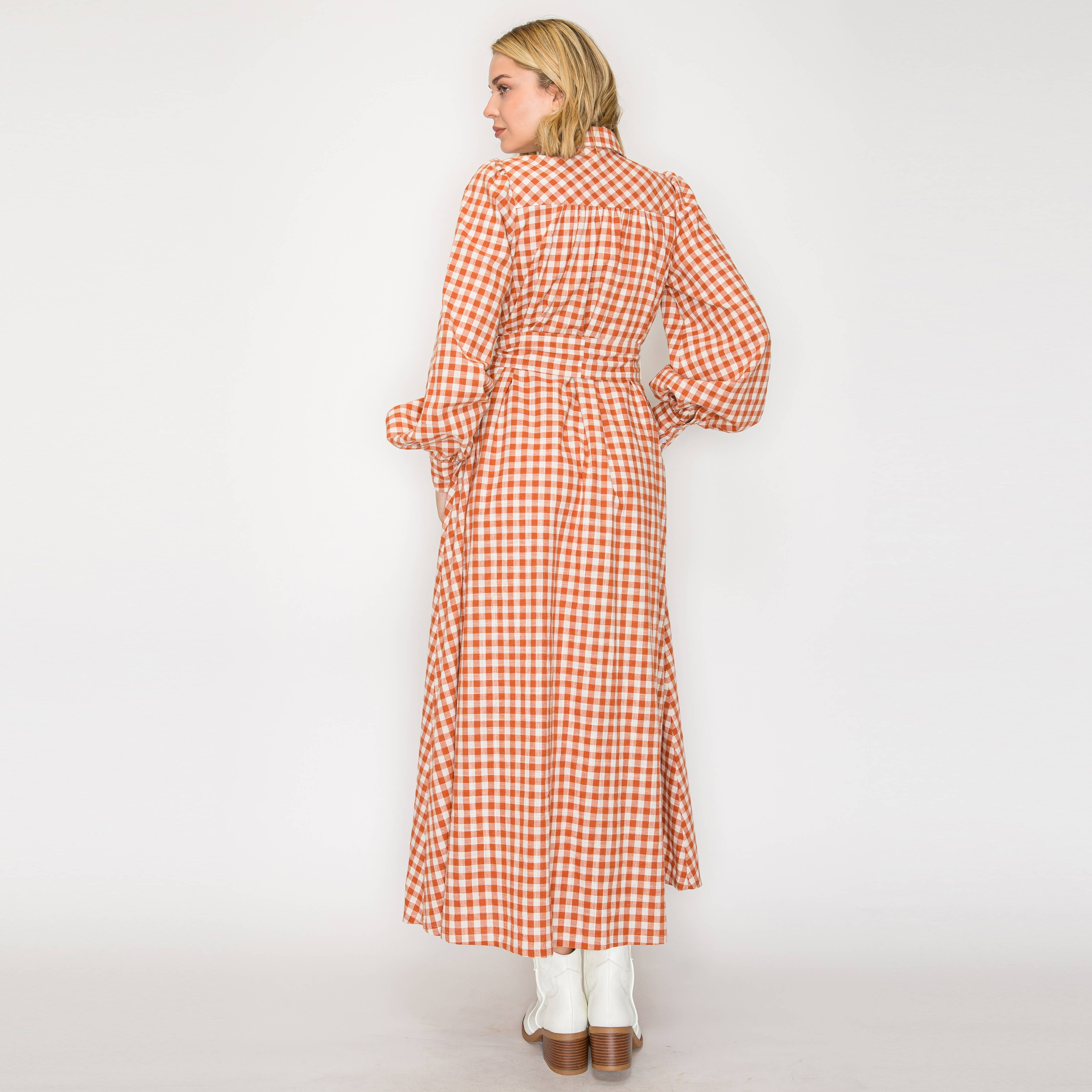 Rust Gingham Daydream Maxi Shirt Dress