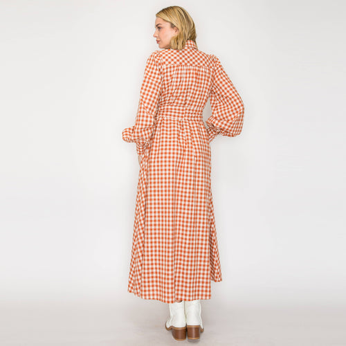 Rust Gingham Daydream Maxi Shirt Dress