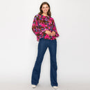 Pink in fall abstract print long sleeve blouse