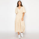Soft Khaki Stripe Linen Midi Dress