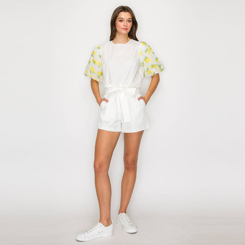 Yellow Flowers Puff Sleeve Top