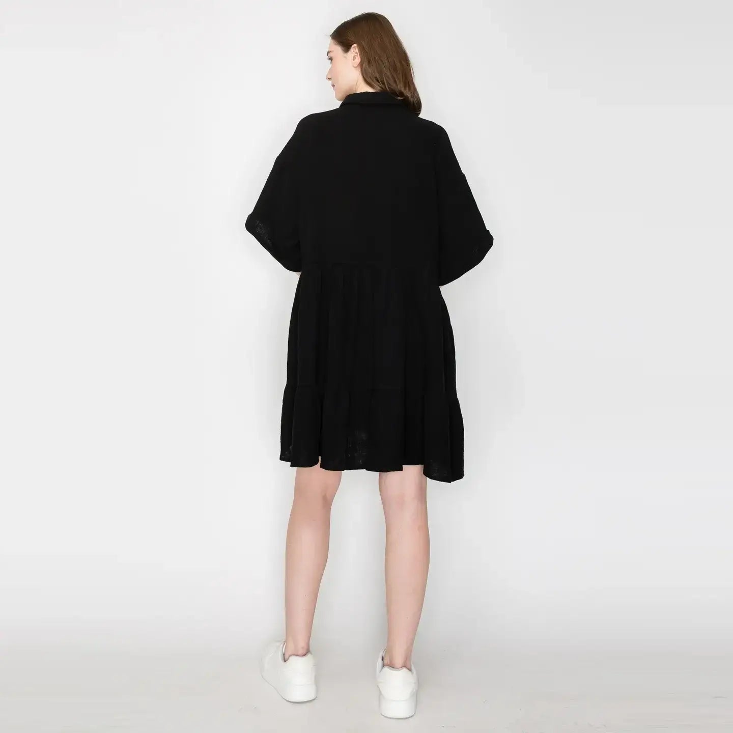 Cotton Gauze oversized shirts mini dress BLACK- LWD2534 