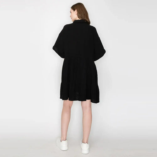 Cotton Gauze oversized shirts mini dress BLACK- LWD2534 
