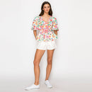 Summer Jacobean Flower Print Top with Bow tie